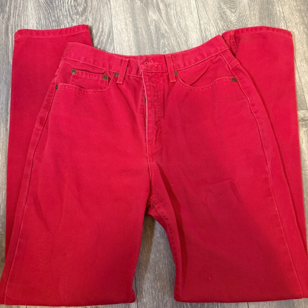 Red denim jeans
